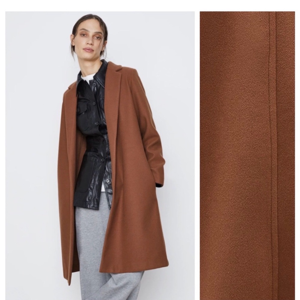 Zara Brown Open Front Coat - Picture 2 of 3
